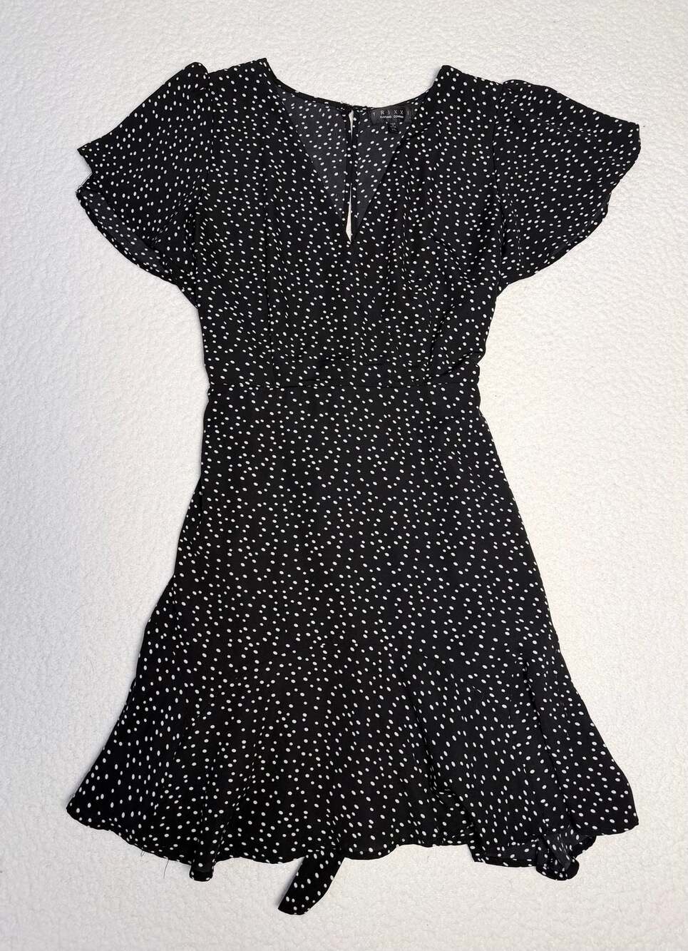 Trixxi Polka Dot V-Neck Flutter Sleeve Ruffle Hem Dress Size XL